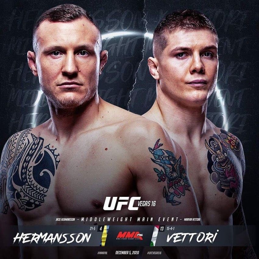 Ставки на UFC on ESPN 19: Коефіцієнти букмекерів на турнір Джек Херманссон - Марвін Ветторі