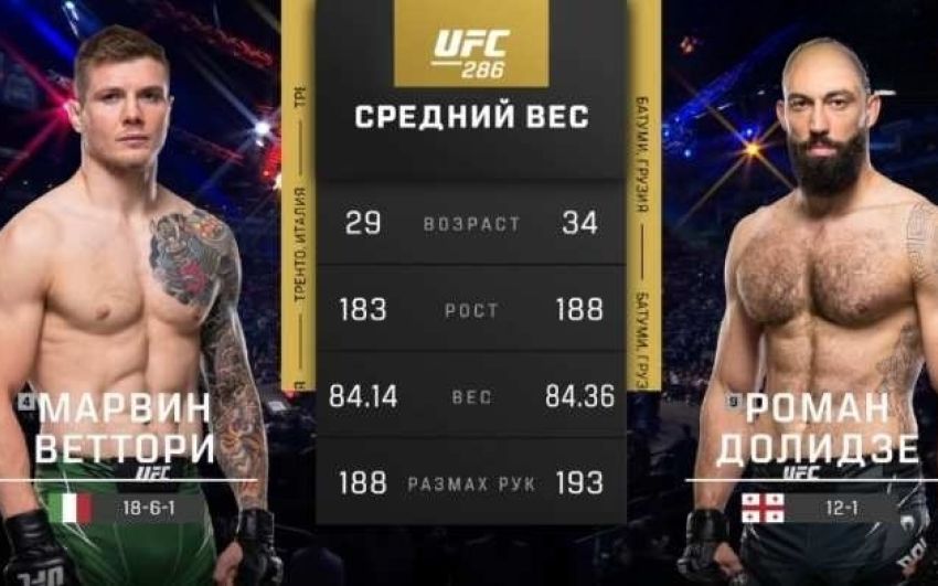 Відео бою Марвін Ветторі - Роман Долідзе UFC 286